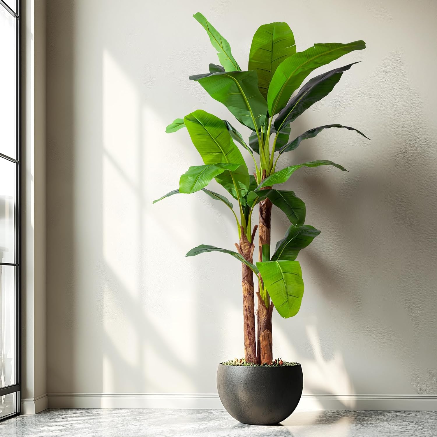 7.2FT Artificial Banana Tree Tall Fake Banana Leaf Plant Faux Banana Silk Tree Faux Banana Leaves for Home Swimming Pool Indoor Outdoor Patio Tropical Decor