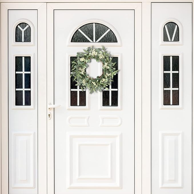 Pinkpum 20'' Eucalyptus Wreath for Front Door, Porch, Window - Green Decor for Home, Farmhouse - Spring, Summer, Fall, All Seasons
