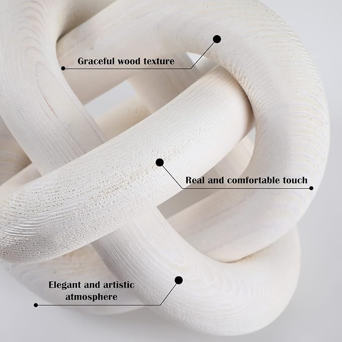 Yalikop 3 Link Wood Knot Decor - Hand Carved Coffee Table Decoration, Boho Chain Link Decor, Modern Shelf, Rustic Objects for Home Living Room Bedroom(White)