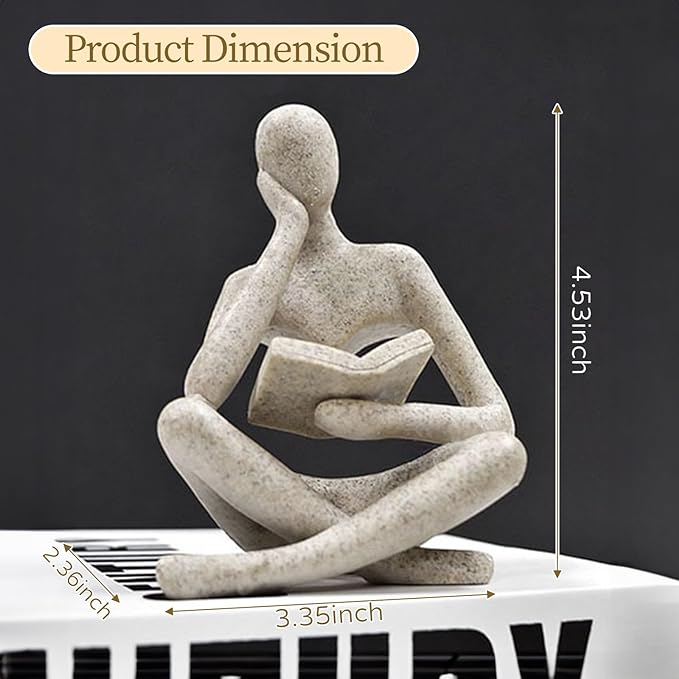 Bookshelf Decor Thinker Statue - Abstract Art Reading Thinker Sculpture Figurine Aesthetic, Modern Home Decoration for Living Room Office Shelves Coffee Table Desk Decor(Beige)