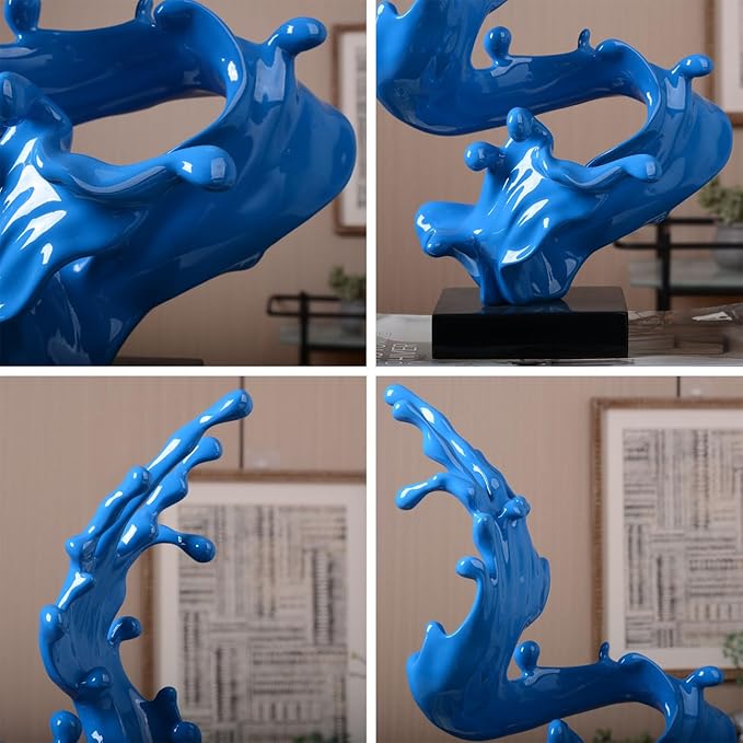 HAUCOZE Modern Sculpture Decor Abstract Statue Figurine Sea Wave Arts Gifts Polyresin Crafts 16.0 inch