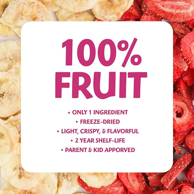 Brothers All Natural Freeze Dried Fruit Crisps, Banana Strawberry, 0.42 Oz (Pack of 24), Made with 100% Fruit, Gluten Free, Soy Free, Vegan, Heathy Snack, Lunch Box Ready
