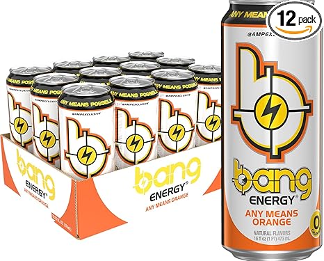 Bang Energy Any Means Orange, Zero Sugar Energy Drink, 16-Ounce (Pack of 12)