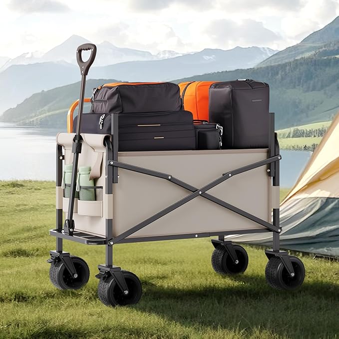VEVOR 3-in-1 550lbs/220L Large Collapsible Folding Wagon, Convert to Bench, Foldable Beach Wagon with Wheels for Sand, Outdoor Utility Wagon for Groceries, Camping, Sports, Shopping