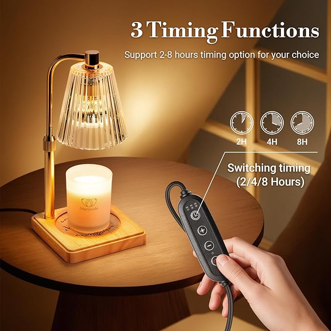 Marycele Candle Warmer Lamps 2 Pack, Electric Wax Warmer Lamp with Timer for Jar Candles, Aesthetic Home Decor, Housewarming Gifts for Women, Adjustable Height Clear