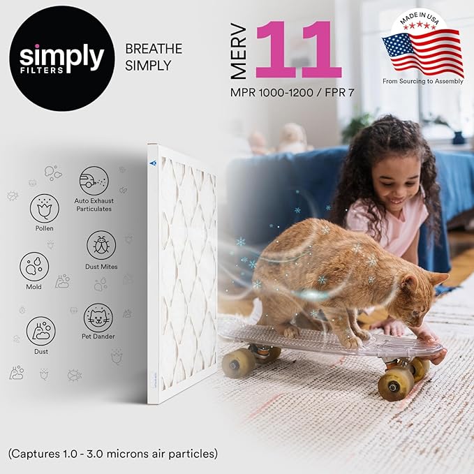 Simply 15x20x1 Air Filter, Merv 11, MPR 1000, 6 Pack, For Home AC Furnace & HVAC (Actual Size: 14.75"x19.75"x0.75") DUST, Pet, & Allergy Control
