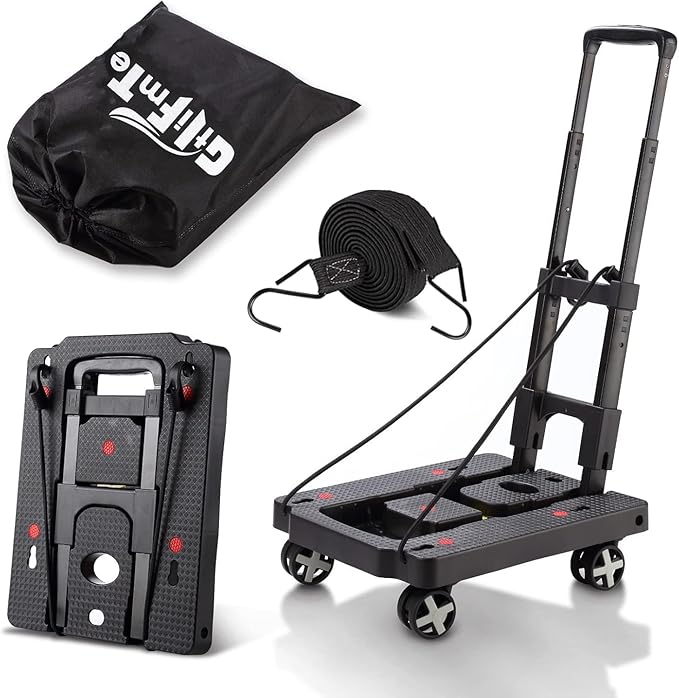 Folding Hand Truck Lightweight Hand Truck Dolly Foldable,Luggage cart with 4 Rotate Wheels, Utility Cart with Adjustable Handle,Collapsible Dolly for Moving-Black
