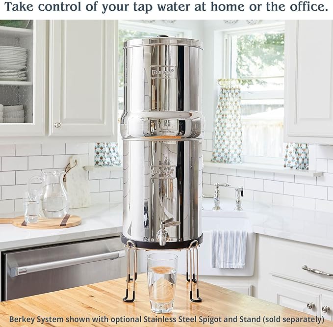 Big Berkey Gravity-Fed Stainless Steel Countertop Water Filter System 2.25 Gallon with 2 Authentic Black Berkey Elements BB9-2 Filters