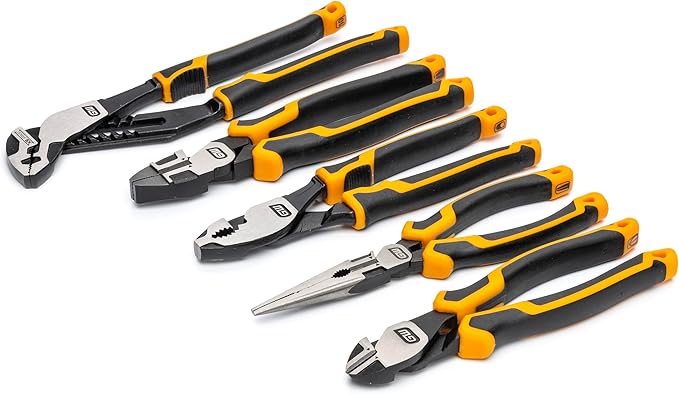 GEARWRENCH 5 Piece PITBULL Cushion Grip Pliers Set in Foam Storage Tray - GWMSPLR01