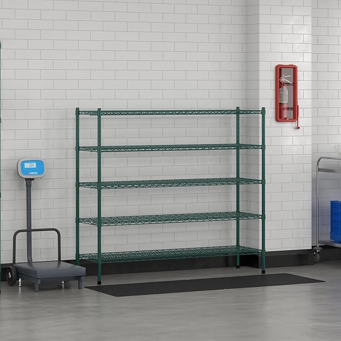 Commercial NSF Listed Green Epoxy Stationary Wire Shelving Kit 18" x 60" x 54", with 5 Shelves Perfect for Warehouse, Walk-in Refrigerator, Freezer, Grocery Store, Restaurant, Dishroom
