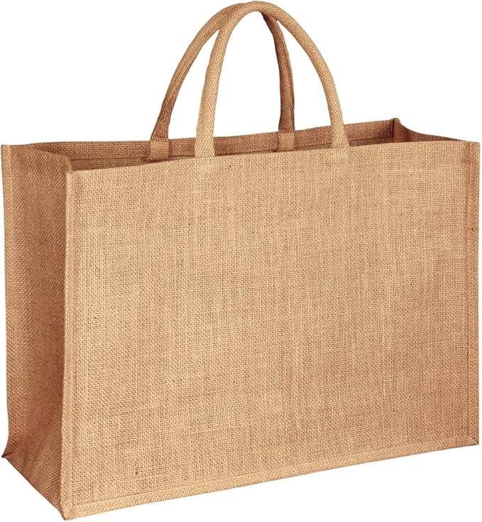 Extra Large Jute Burlap Tote Bags, 10 Pack, Eco-Friendly Beach Bags, Cotton Handles 18”x 13”x 8