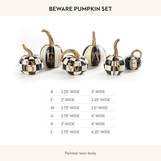 MACKENZIE-CHILDS “Beware” Resin Pumpkin Decor Set, Decorative Halloween Decor for Home Decoration, Set of 6