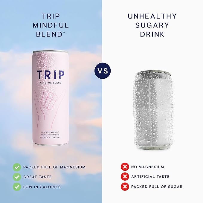 Trip Mindful Blend, Lightly Sparkling Adaptogen Seltzer, Mocktail w/ 120mg Magnesium Citrate with Ashwagandha, Lions Mane & L Theanine, No Added Sugar, Vegan, Original Variety Pack, 12 Oz, 12Pk