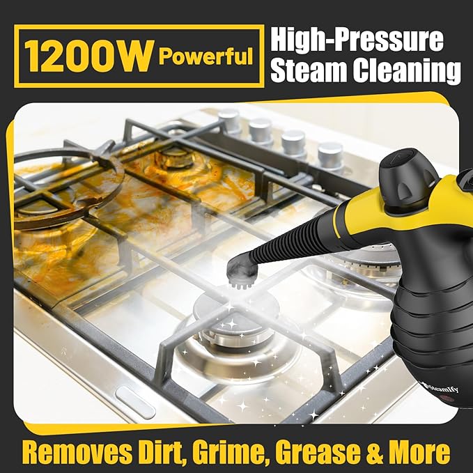 Pressurized Handheld Steam Cleaner with 10pcs Accessories & Safety Lock, Multi-Purpose & Powerful Home Use Steamer for Cleaning, Car, Bathroom, Shower, Upholstery, Grout, Window