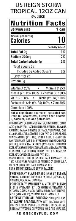 REIGN Storm, Tropical, Fitness & Wellness Energy Drink, 12 Fl Oz (Pack of 12)