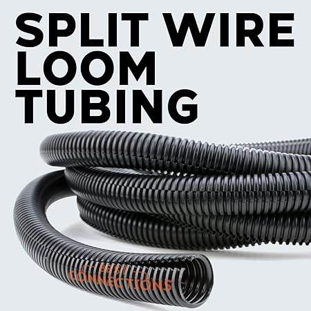 Split Wire Loom Flex-Guard Convoluted Tubing with Installation Tool - Protective Cable Sleeves for Automotive Home Electrical Wires Chemical Resistant Conduit Black (1/2" Loom + Tool)