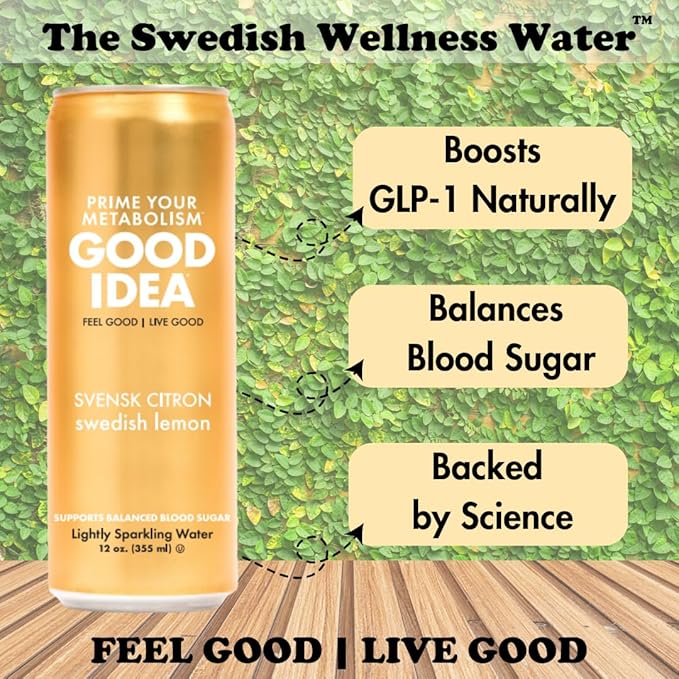 GOOD IDEA Sparkling Water – Supports Metabolism, Balances Blood Sugar, Boosts GLP-1 Naturally – Science-Backed Functional Beverage – No Caffeine, No Sugar – Swedish Signature Variety Pack (18 Cans, 3 Flavors, 12 oz)