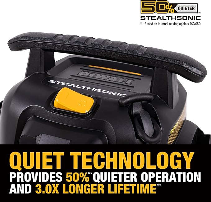 DEWALT 5 Gal Stealthsonic Shop Vacuum Wet and Dry, Ultra-Quiet Stainless Steel Shop Vac, 4 HP Heavy-Duty Vacuum Cleaner with Complete Accessory Kit and 6 Dust Bages for Home, Workshop, Garage, Car