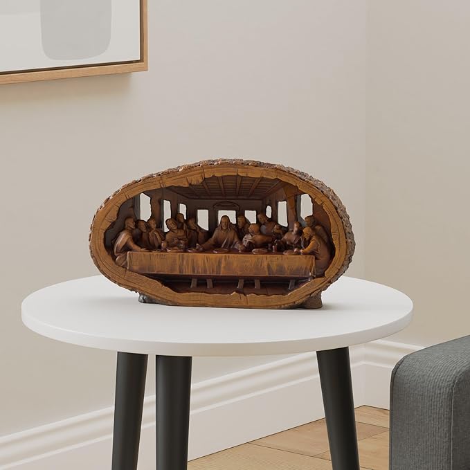 Joseph's Studio by Roman - 14.5” Wide Last Supper Figurine, Carved Wood-Look Resin Tabletop Decoration, Religious Christian Home Décor