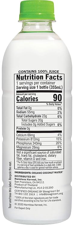 Harmless Harvest Organic Coconut Water, Original, 12 Fl Oz (Pack of 4)