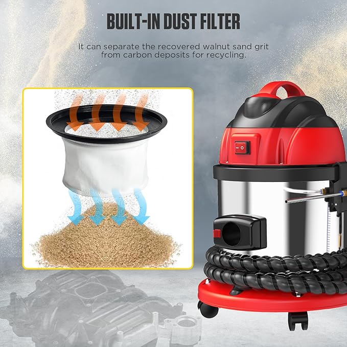 Walnut Blaster,HTS558 Walnut Sand DE-Carbon Cleaner,Automotive Walnut Blaster Cleaner,1200W Engine Carbon Deposit Intake Manifold & Exhaust Valve Cleaner With 23pcs Adapters,2KG Walnut Sand,110V/220V