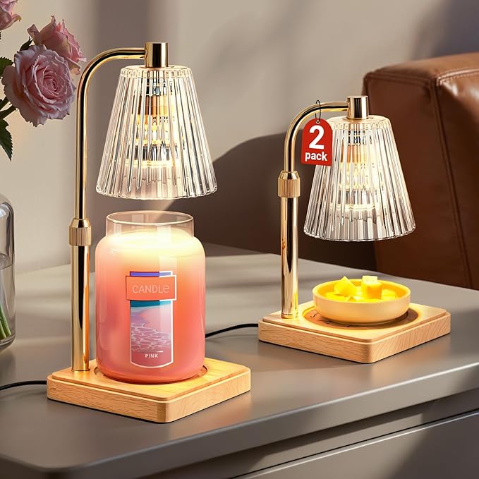 Marycele Candle Warmer Lamps 2 Pack, Electric Wax Warmer Lamp with Timer for Jar Candles, Aesthetic Home Decor, Housewarming Gifts for Women, Adjustable Height Clear