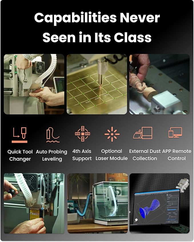 Carvera Air Desktop CNC Machine with 4th Axis, Compact Enclosed Mini CNC Router, Quick Tool Changer, Closed-Loop Control, Beginner-Friendly CAM Software for Milling, Cutting, Engraving, DIY, Crafts