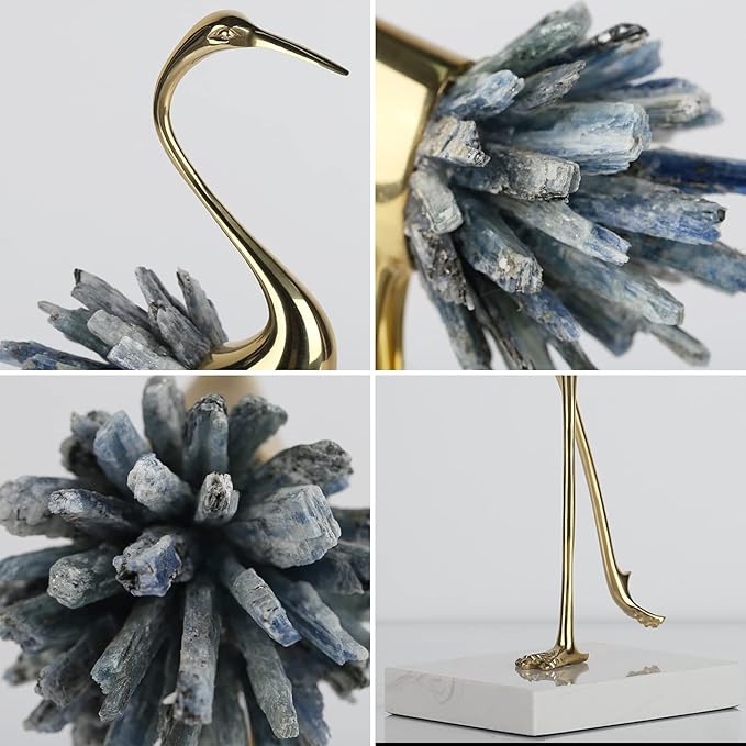Gold Decor Accents,Brass Birds Statues Gold Home Decor Modern Crystal Decor Ornaments for Living Room, Bedroom, Office Desktop, Cabinets (Blue A)