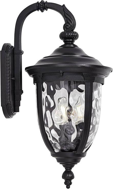 John Timberland Bellagio European Outdoor Wall Light Fixture Textured Black Metal 20 1/2" Hammered Glass Decor for Exterior House Porch Patio Outside Deck Garage Yard Front Door Garden Home