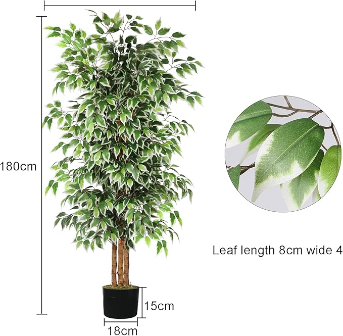 GTIDEA 6ft Artificial Tree Ficus, Tall Faux Trees Indoor with Natural Trunk and Fake Silk Tree Fake Plants for Home Winter Decor Living Room Outdoor Balcony House Office (Included Dried Moss)
