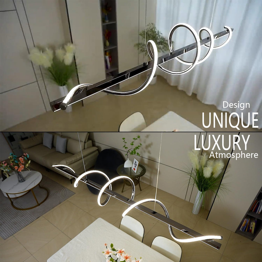 Black Modern Chandelier,Modern Led Pendant Light for Kitchen Island Lighting Dimmable 39.73" Creative Snake-Shaped Twist Design Modern Led Chandelier for Dining Room Over Table