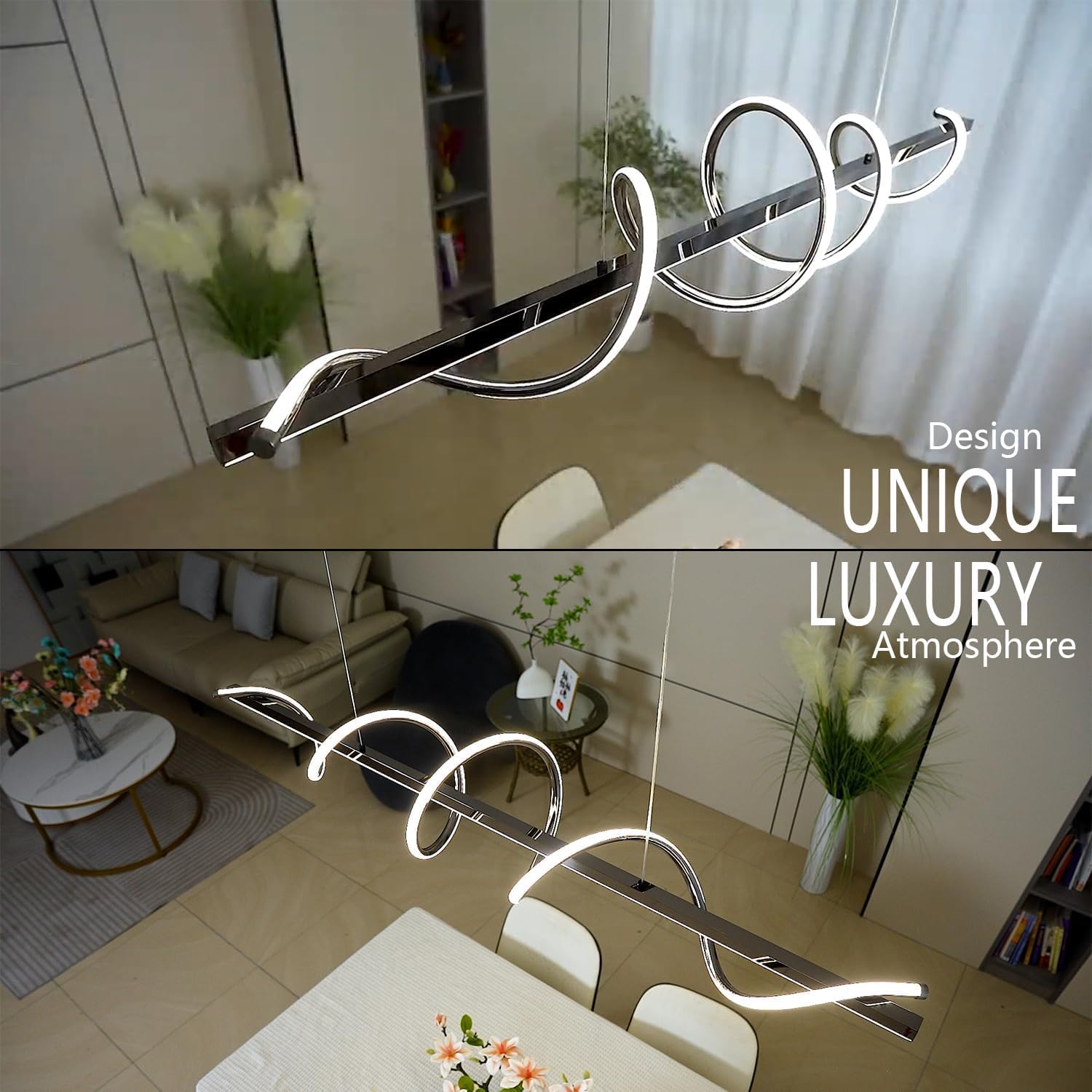 Black Modern Chandelier,Modern Led Pendant Light for Kitchen Island Lighting Dimmable 39.73" Creative Snake-Shaped Twist Design Modern Led Chandelier for Dining Room Over Table