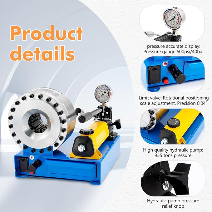 Hydraulic Hose Crimper with 8 Sets of Dies High Pressure Hose Crimping Handheld Hydraulic Hose Crimping Tool