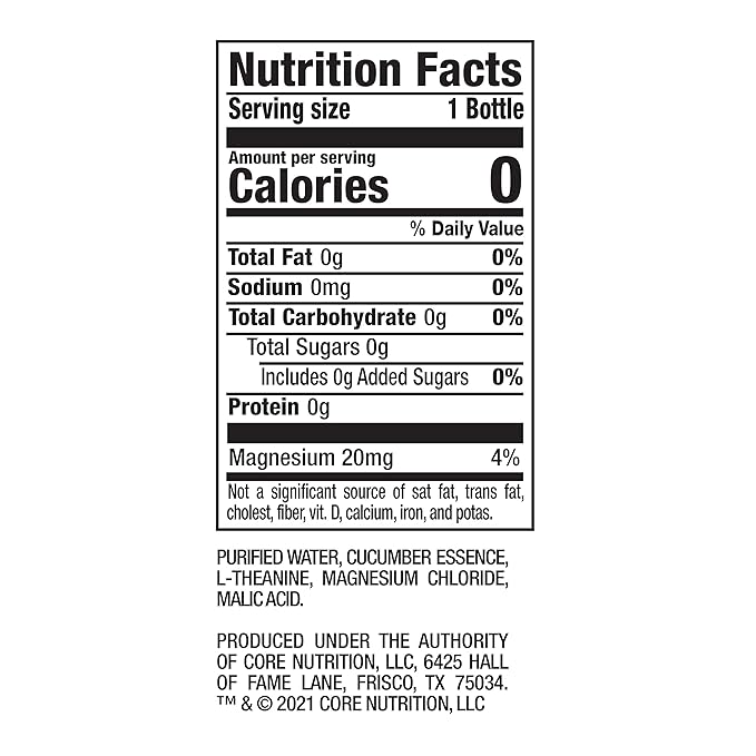 CORE Hydration+ Calm, Cucumber Essence Nutrient Enhanced Water with L-Theanine, 23.9 Fl Oz Bottle (Pack of 12)