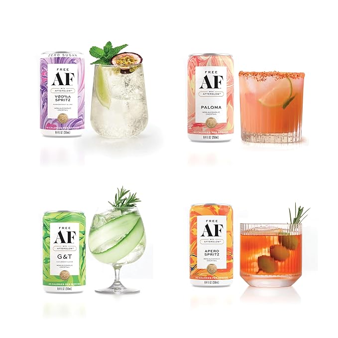 AF Drinks Non-Alcoholic Variety Pack | Alcohol Alternative Sparkling Cocktails with AFTERGLOW Botanical Warmth | Gluten-Free, Low-Calorie | 8.4 oz Cans (12-Pack)