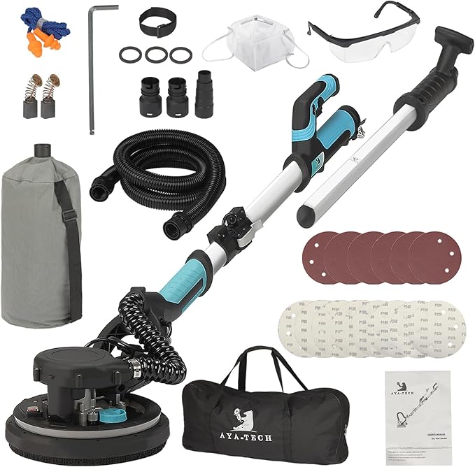 Drywall Sander, 750W 6.5A Electric Wall Pole Sander with Vacuum Dust Collection LED Light 7 Speed Settings 900-1800RPM Popcorn Ceiling Removal Tool Sandingpaper