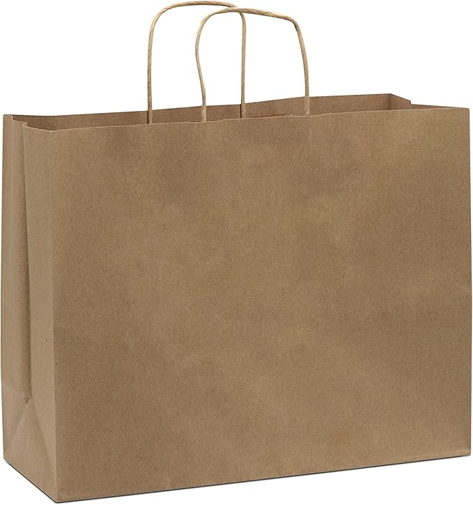 Prime Line Packaging Brown Paper Bags, Large Shopping Bags with Handles for Boutique Use, Small Business, Retail Stores, Grocery Sack, Bulk, 16x6x12, 200 Pack