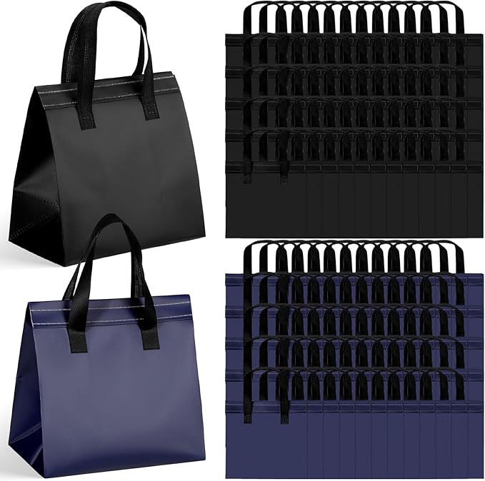 300 Pcs Insulated Take Away Bags Bulk Thermal Insulation Food for Coffee Milk Tea Hot Cold Food Fresh Seafood Cooler Pizza Delivery Bags for Catering Restaurant Grocery(Navy Blue, Black)