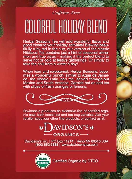Davidson's Organics, Herbal Seasons Tea, 8-count Tea Bags, Pack of 12