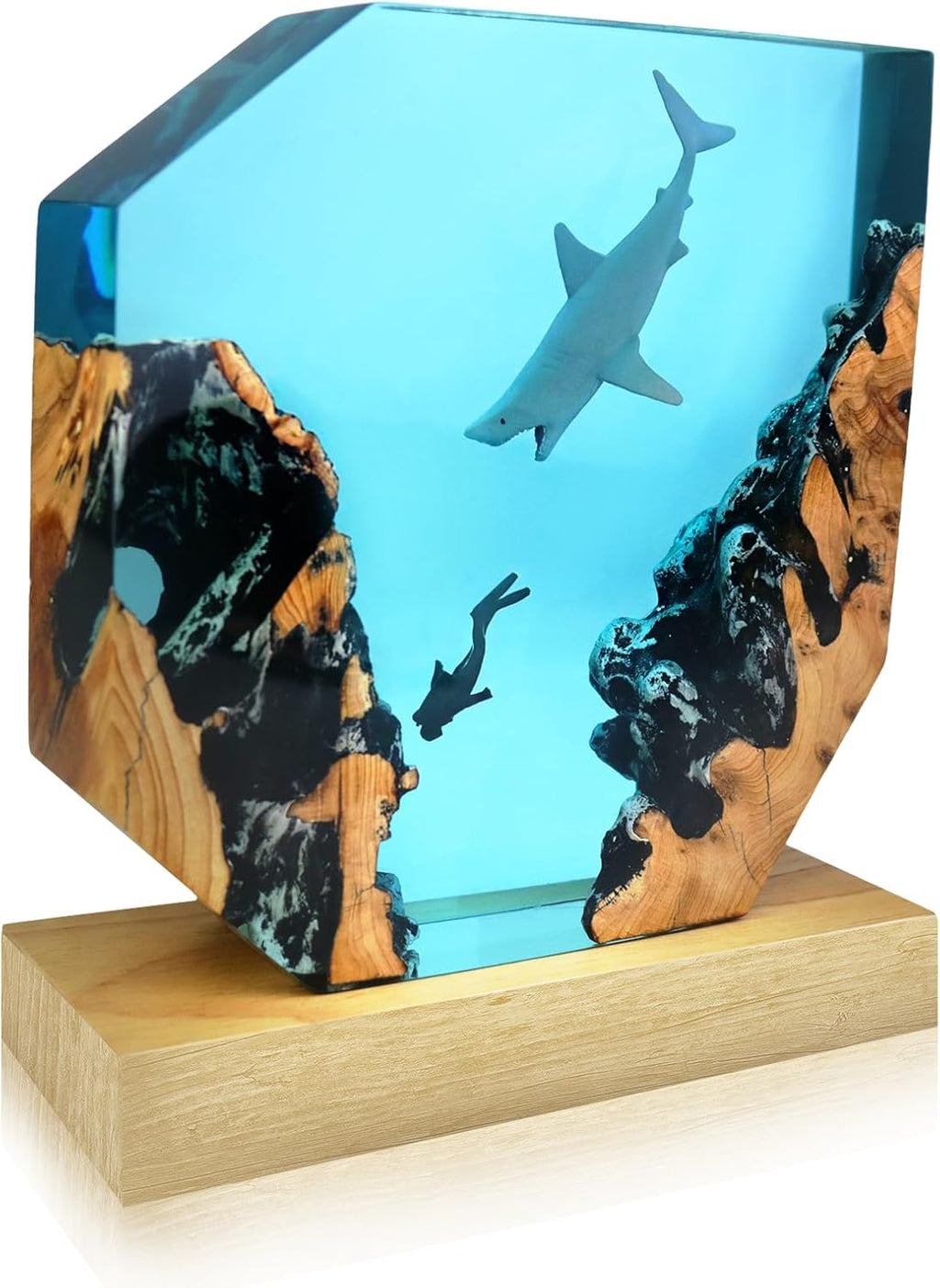 Epoxy Resin Shark Lamp, Ocean Night Light,Artistry Home Decor Bedside Nightlight, Unique Resin Lighting, Nightstand Decorations for Bedroom, Suitable for Holidays(Shark Lamp)