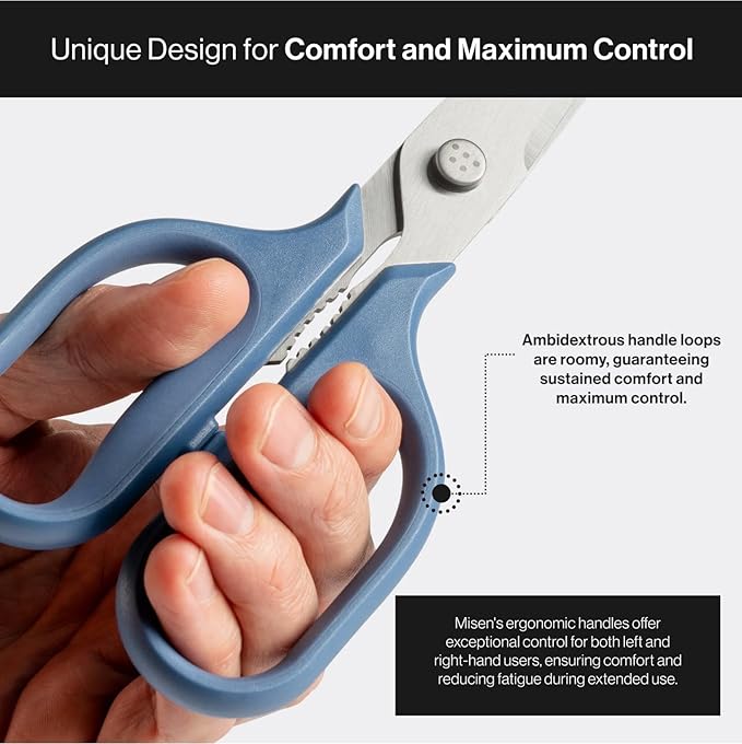 Misen Heavy Duty Kitchen Shears - Stainless Steel, Versatile and Easy Clean Scissors for Meat, Herbs and Veggies - Ambidextrous Comfort Handle - Professional Grade - Blue