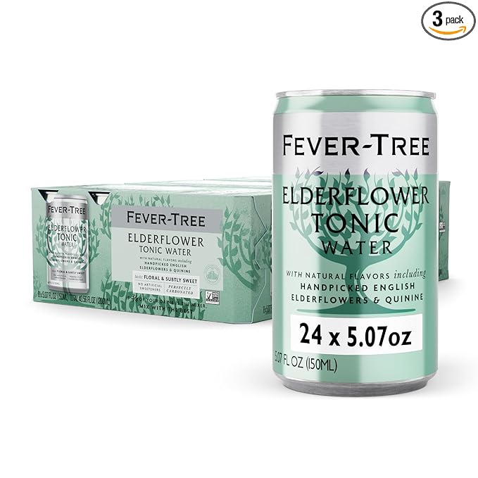 Fever-Tree Elderflower Tonic Water - Premium Quality Mixer - Refreshing Beverage for Cocktails & Mocktails. Naturally Sourced Ingredients, No Artificial Sweeteners or Colors - 5.1 Fl Oz Cans - Pack of 24