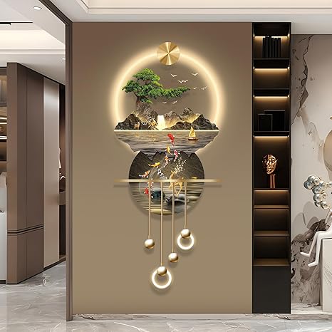 LED Light Decor Wall Art, 3D Art Wall Decor with Light, Decors Walls Sculptures Large 3D Art, Decors Walls Sculptures Lighting Modern, Plug-in Power Supply, Gold C, 19x47IN