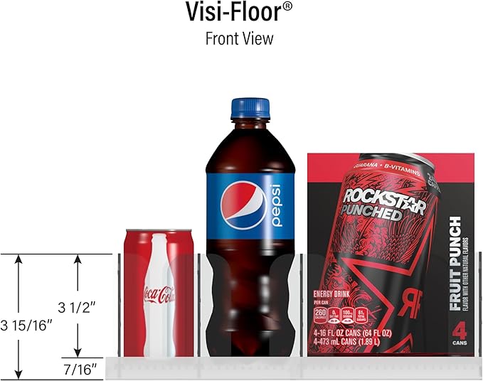 Visi-Floor Adjustable System Kit - Cold Vaults & Commercial Storage Organizer for Supermarkets, Convenience Stores, and Grocery Stores - Modular Display Merchandiser Drink Organizer for Cans, Beer,