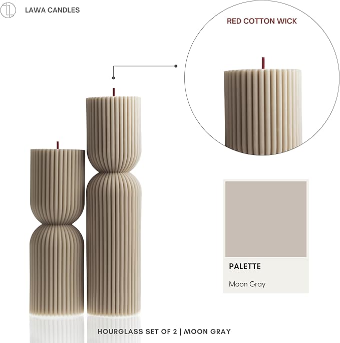 LAWA Hourglass Pillar Candle - Large Beautiful Handmade Pillar Scented Soy Wax Candle Elegant Bubble Aesthetic Candle Housewarming Gift Home Room Shelf Decor Idea Moon Gray (Set of 2)