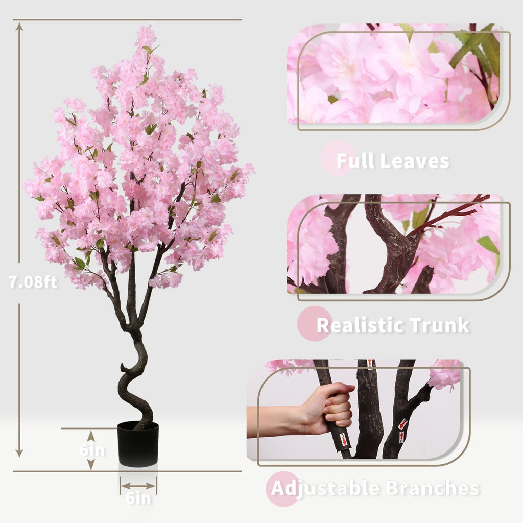 7FT Artificial Cherry Blossom Tree Beautiful Sakura Flower Tree Indoor Faux Pink Tree for Home Office Decor