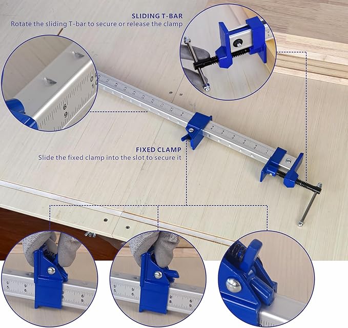 FEIRONG 36 Inch Bar Clamps (2 Pack) - 330LB Capacity, Dual-Scale Ruler (Inch & CM) & 90掳 Angled Jaws for Woodworking, Cabinet Installation, DIY Projects (Blue)