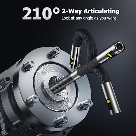 Dual Lens Articulating Borescope NIDAGE Two-Way Endoscope Camera with Light Articulated Probe, 0.25in Engine Inspection Camera Waterproof Fiber Optic Scope Cam Tool for Automotive Wall Mechanics 5.3FT