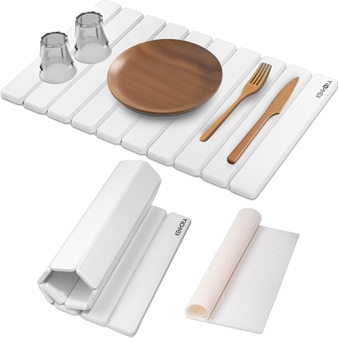 Large Stone Dish Drying Mat for Kitchen Counter, 24"×16", Foldable Quick Dry Stone Mat for Kitchen Sink, Non Slip Quick Drying Diatomaceous Earth For Any Countertop
