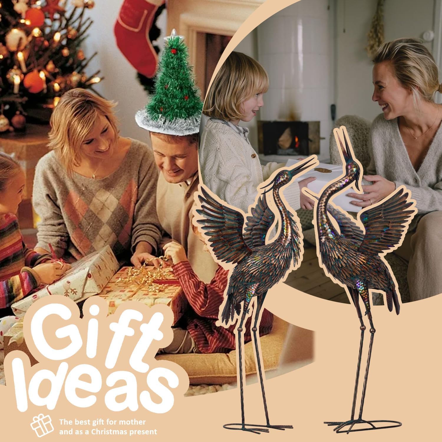 Natelf Garden Crane Statues, Outdoor Large Bird Yard Art Decorations Metal Lawn Ornament for Home Patio Porch Backyard Decorations(Set of 2)